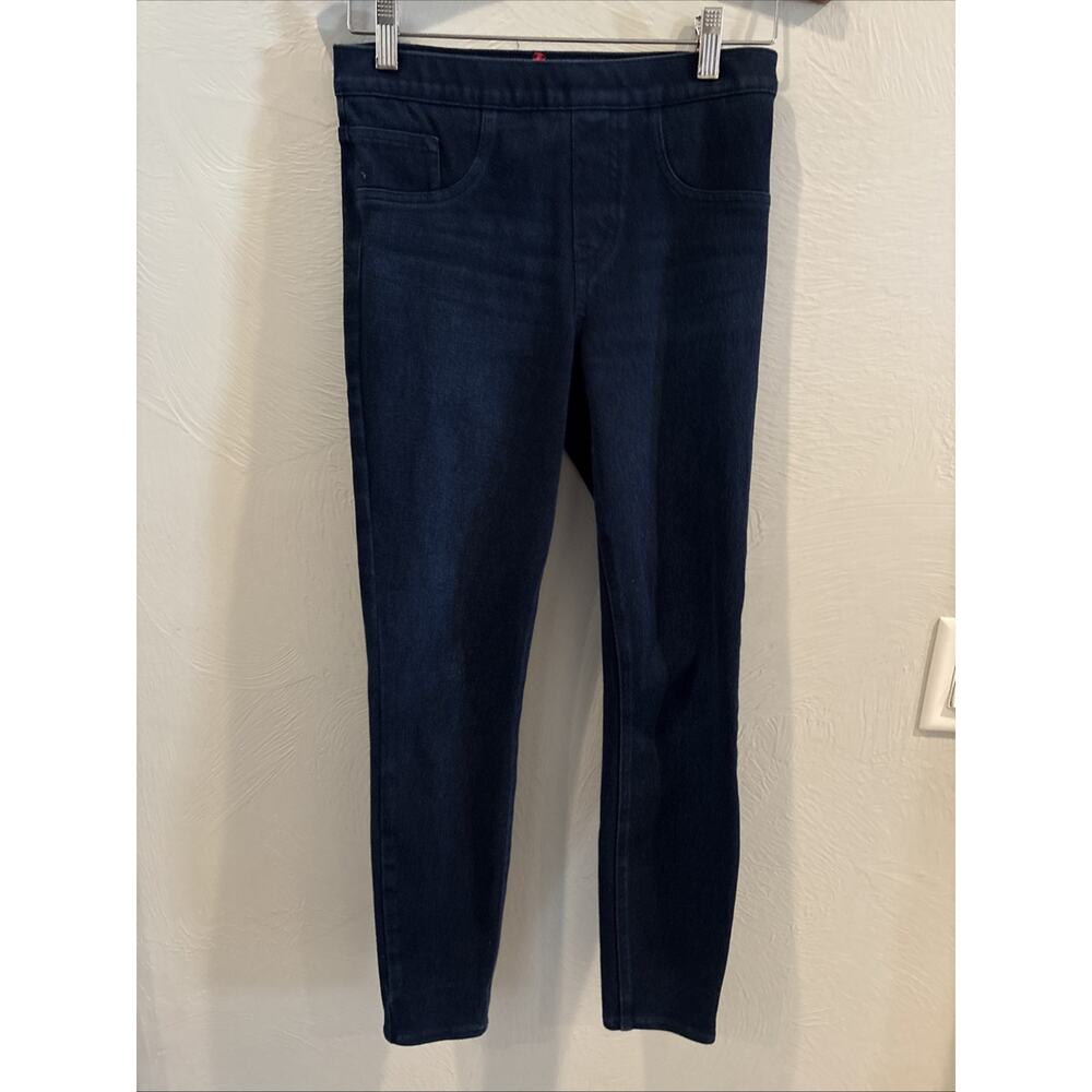 Spanx Jean-ish Ankle Leggings Women S Blue Pull On Stretch Knit Dark Wash 20018R